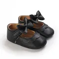 Elegante schwarze Baby Mary Jane Lauflernschuhe mit dekorativer Schleife und weicher Sohle - Schwarz