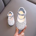 Silver girls' Mary Jane dress shoes with sparkling rhinestones and pearls. - 21 / Silver