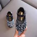 Sparkling black girl's Mary Jane shoes decorated with rhinestones and faux pearls - 21 / Black