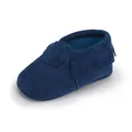 Detailaufnahme von dunkelblauen Wildleder-Babyschuhen für Mädchen mit Fransenverzierung - Hellblau
