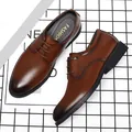 Men's brown pointed-toe leather dress shoes for business or formal weddings - 38 / Burnished Finish Shoes (2288) / Brown
