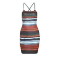 Abito aderente sexy estivo senza schienale con vivace stampa a righe orizzontali multicolore - Taglia S / Vestiti / Marrone