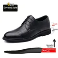 Zapatos formales de cuero negro transpirable con una plantilla de aumento de 6 cm - Negro - Calado con Alza