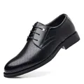 Breathable black perforated leather men's formal dress shoes with hidden height increase - 38 / Breathable Hollow-out Style (2288-1) / Black