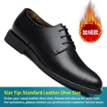 Classic black men's business dress shoes with warm plush lining and textured leather finish - 38 / Pointed Toe Lace-up Fleece Lined Style (11030-2) / Black