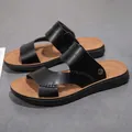 Stylish black men's PU leather sandals with cushioned footbed for summer beach wear - 38 / Black