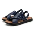 Marineblaue Leder-Sandalen für Herren mit rutschfester Sohle und verstellbarem Riemen - Blau
