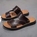 Men's dark brown PU leather sandals with non-slip black soles - 38 / Dark Brown