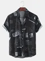 Men's black short sleeve shirt with white geometric graffiti and math formula print - Black