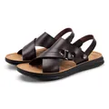 Hochwertige dunkelbraune Herren-Ledersandalen mit gepolstertem Fußbett und Fersenriemen - Dunkelbraun