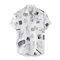 Men's casual loose short-sleeved shirt featuring black geometric graffiti print on white - White