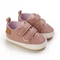 Detail view of pink baby pre-walker shoes with soft leather and velcro straps - Bottom Length 11CM / Pink
