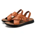 Herren Sandalen aus braunem Leder mit verstellbarem Riemen und rutschfester Sohle - Gelbbraun