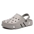 Durable grey garden clogs featuring breathable holes and a swivel strap with SPORT logo - Gray