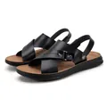 Bequeme Herren-Sandalen aus schwarzem Leder mit rutschfester brauner Sohle für den Sommer - Braun und Schwarz