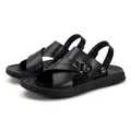 Komfortable schwarze Leder-Herrensandalen und Hausschuhe für den stilvollen Sommer - Ganz Schwarz