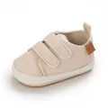 Beige infant soft sole walking shoe with double Velcro straps for babies - Beige