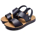 Stylish navy blue PU leather women's sandals with tan footbed for summer - 38 / Blue