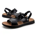 Sandali da uomo in pelle PU nera con suola antiscivolo e design traspirante per l'estate - Marrone e Nero
