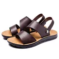 Summer dark brown PU leather sandals for women with anti-slip sole and strap design - 38 / Dark Brown
