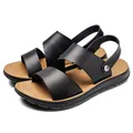 Comfortable women's black PU leather sandals with non-slip soles for summer beach - 38 / Brown-Black