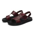 Sandali casual da uomo in pelle PU marrone scuro con suola nera antiscivolo per spiaggia - 38 / Borgogna