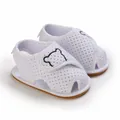Detail view of white breathable baby walking sandals with cute bear embroidery - White