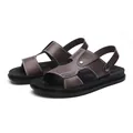 Sandali da uomo in pelle PU marrone scuro con suole antiscivolo e cuciture bianche - 38 / Grigio