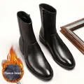 Stivali Chelsea da uomo in pelle nera a punta con calda fodera in pile e zip laterale - 38 / Stile Termico Pile / Nero