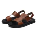 Sandali da uomo in pelle PU marrone premium con suola antiscivolo per spiaggia e mare - 38 / Cachi