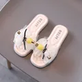 Sandales d'été roses pour filles avec de jolis nœuds en fleurs et des semelles souples - Beige