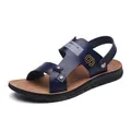 Stylish navy blue dual-use sandals for women, casual summer beach slippers with leather texture - 38 / Blue