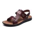 Stylish brown leather-textured dual-wear sandals for women with casual beach design - 38 / Burgundy