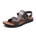 Women's casual coffee-colored leather sandals featuring a dual-wear beach style design - 38 / Gray