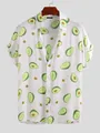 Men's casual white short-sleeved shirt featuring a vibrant avocado print design - S / Tops / White