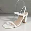 Sandales blanches élégantes à bout carré dotées d'un talon bloc et de fines brides - Blanc