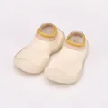 Detailed view of breathable beige baby sock shoes with flexible soft soles - Khaki
