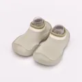 Detailed view of sage green breathable knitted baby sock shoes with flexible soft rubber soles - Army Green