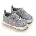 Detailed view of grey breathable PU leather soft-sole baby walking shoes for infants - Inner Length 11cm / Gray