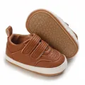 Scarpe neonato classiche in pelle PU marrone con suola morbida antiscivolo e velcro - Marrone scuro
