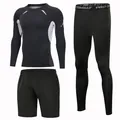 3-delige compressie fitnessset voor heren met top met lange mouwen, legging en short - S / Set / Zwart Grijs Stijl