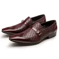 Elegant burgundy calfskin monk strap dress shoes with pointed toe and brogue detail - 37 / Burgundy