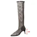 Elegant pointed toe over-the-knee mesh rhinestone boots featuring a 6cm slim stiletto heel - 38 / Over-the-Knee Hollow Rhinestone Boots / Black (6cm Heel)