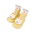 Detaillierte Ansicht gelber Cartoon-Babylauflernschuhe mit niedlicher Fuchspuppe und weicher Sohle - Gelbe Katze