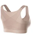 Brassière de sport chair sans armature avec design en X correcteur pour le yoga et la course - Beige