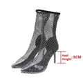 Black mesh stiletto ankle boots with sparkling rhinestones and elegant 9cm heel - 38 / Short Tube (9cm Stiletto Heel) / Black