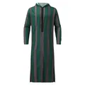 Tunica lunga casual da uomo con cappuccio e stampa a righe verticali verde e grigio - Verde