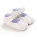 Detail of cream white baby girl Mary Jane princess shoes with bow and soft soles - White