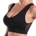 Breathable black mesh sports bra with hollow out design for yoga and fitness wear - S / Tops / Black