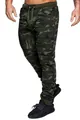 Detail view of men's camouflage jogger pants showing ribbed knee stitching and fitted ankle cuff - M / Bottoms / Army Green Camo